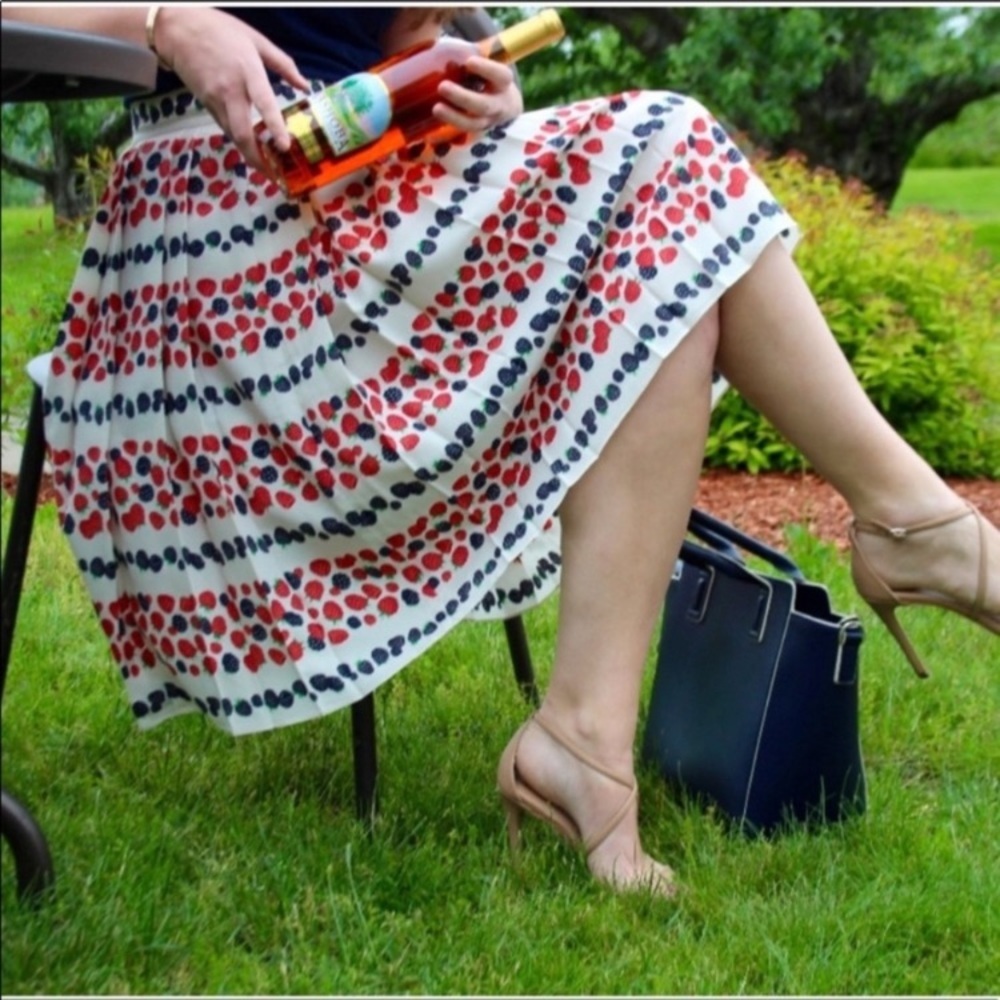 J. Crew Black Label Berries Pleated MIDI Skirt
